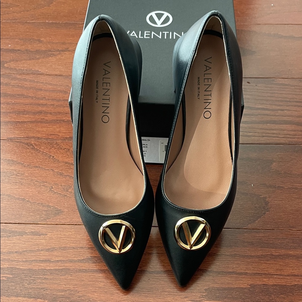 Valentino Black Heels with Gold Accent